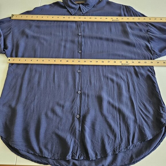 Lola Made In Italy Top Womens S Navy Buttons LS Lightweight Oversized Viscose - Picture 4 of 15